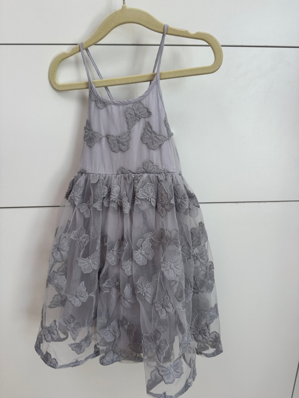 Girls Lace Butterfly Tulle Dress in Gray